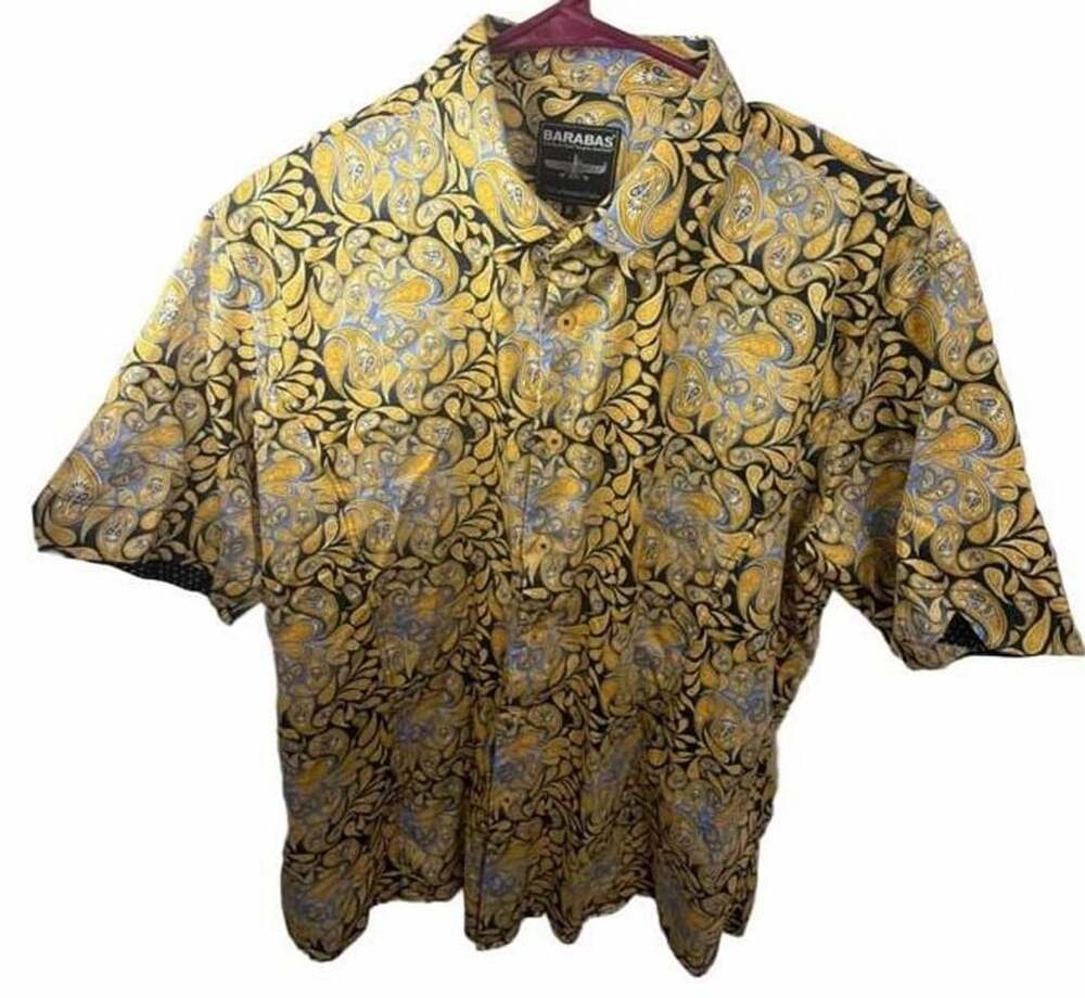 Barabas Shirt Mens XL Yellow Blue Paisley Short Sleeve Button Up Luxury Print